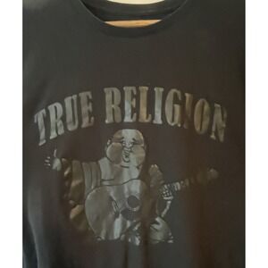 True Religion Shirt‎ Men's XL Buddha All Black Guitar Graphic World Tour Tee
